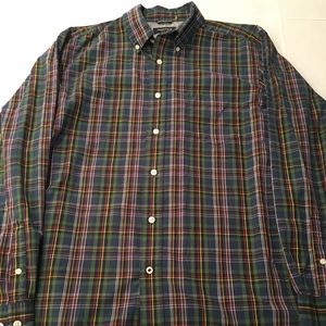 Nautica L button down color green w multi plaid